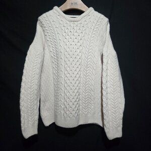 The Irish Store Women's Traditional Crew Neck Aran Merino Wool Sweater Cream M*